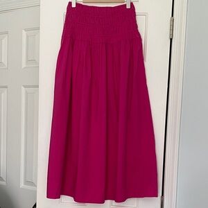 High-Waist Smocked Maxi Skirt in Fuchsia